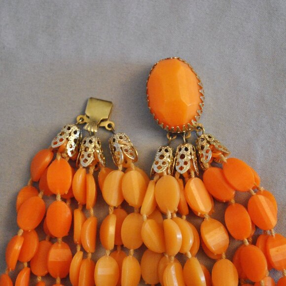 Vintage Orange Multistrand Necklace Plastic Beads 10 Strand layered Necklace - Picture 9 of 12